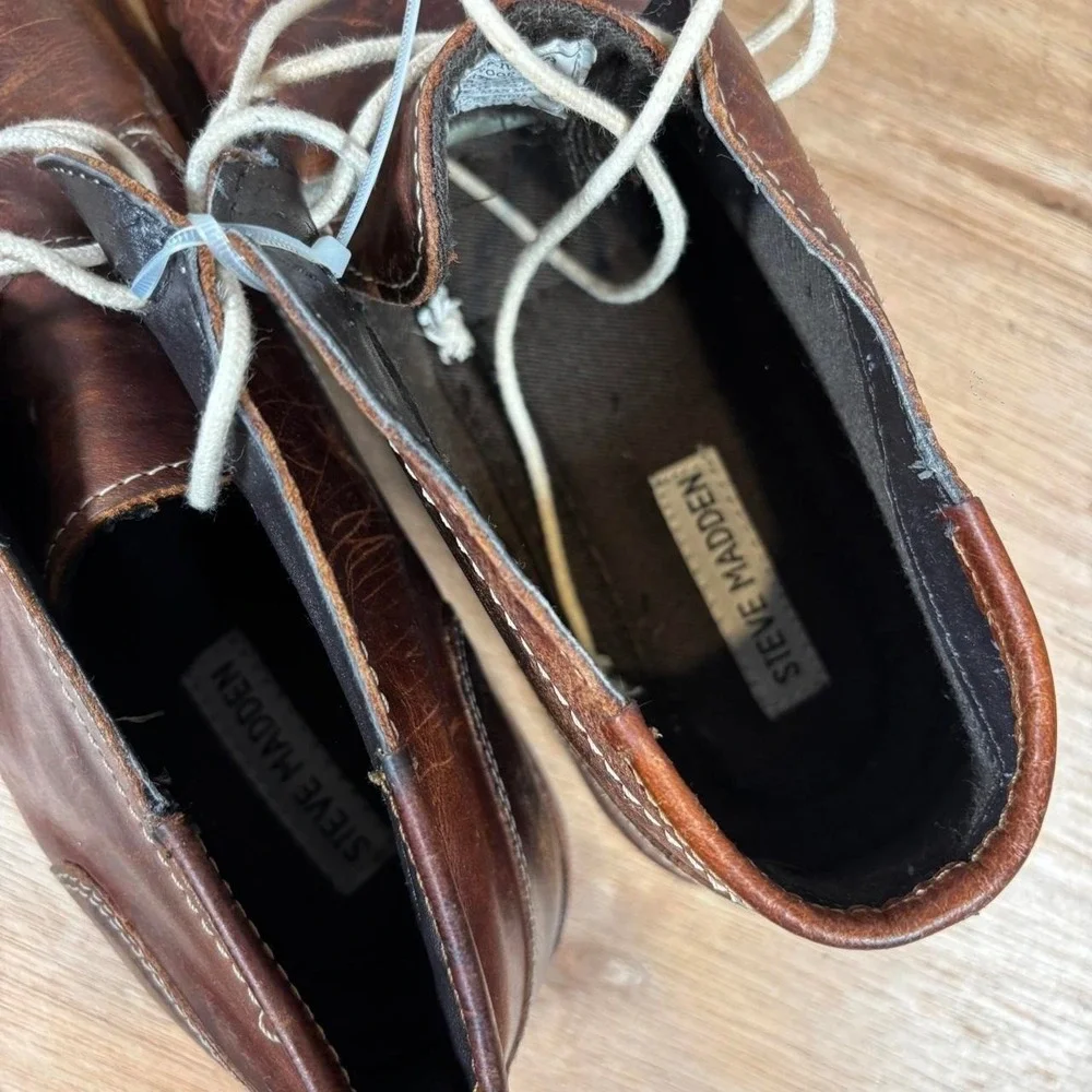 Steve Madden P-IVON 982 Mens Wood Brown Leather Chukka Desert Boots Size 11
